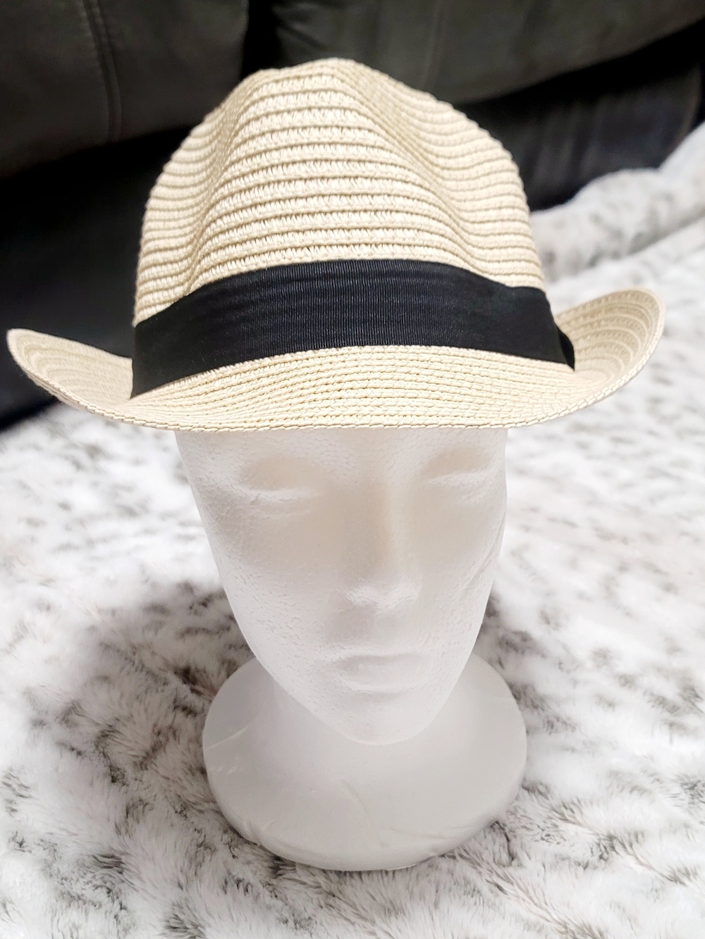 NEW Cream Straw Fedora with Black Band